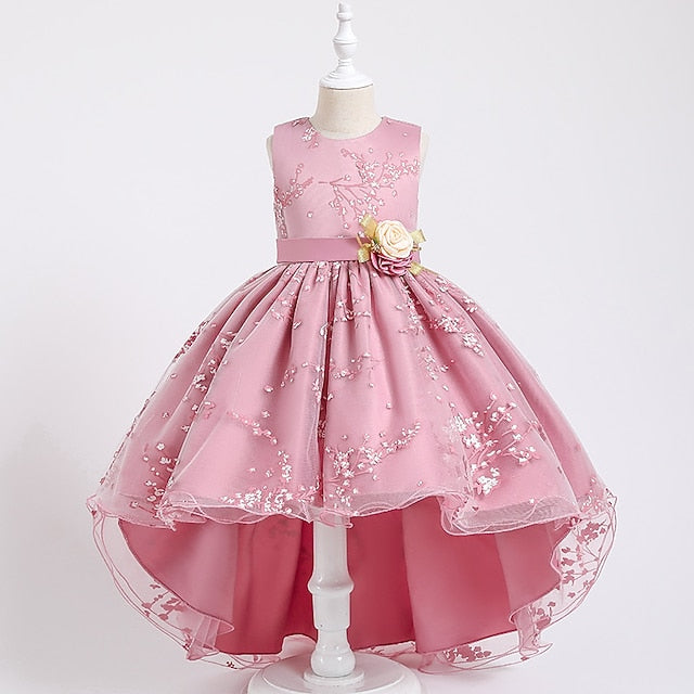 Dress Floral Colored Solid Kids Wedding Girls' Sleeveless