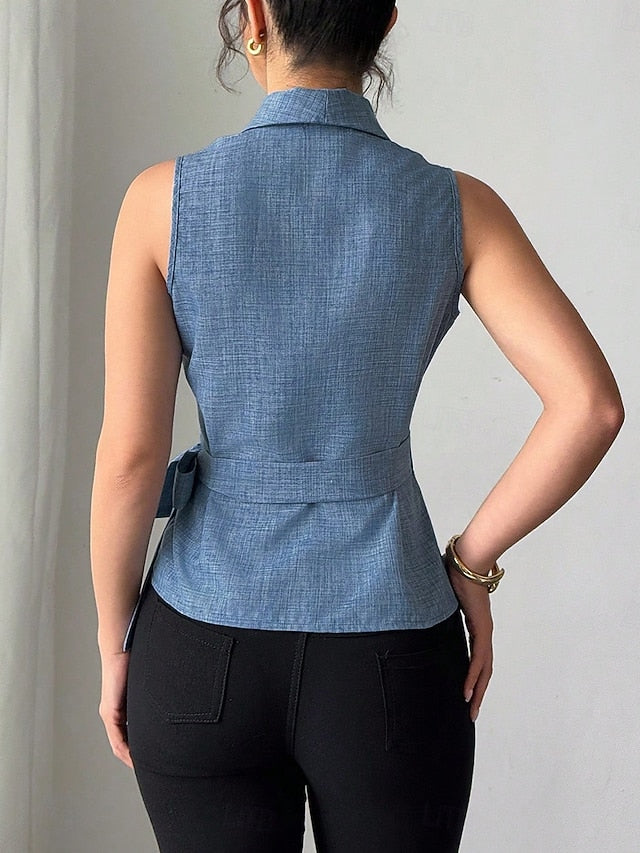 Women's Shirt Tank Top Blouse Sleeveless Shirt Tie Front