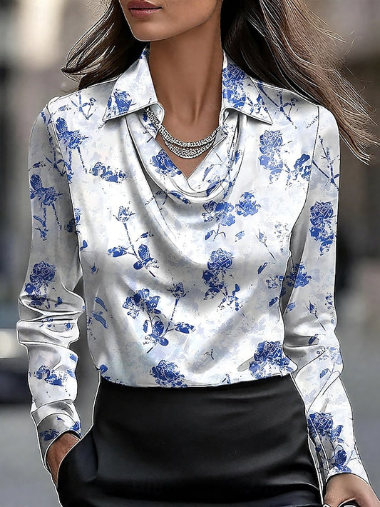 Women's Blouse Ruched Draped Ombre Floral Graphic Elegant