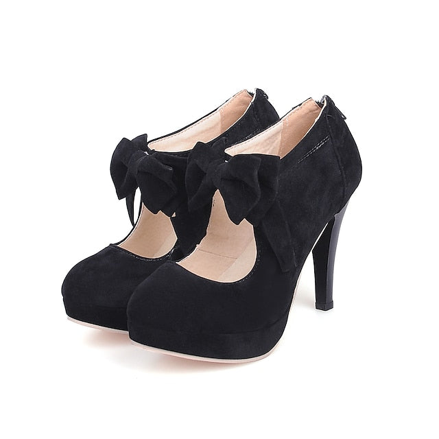 Pumps Bow High Red Heel Suede Platform – Women's Vintage