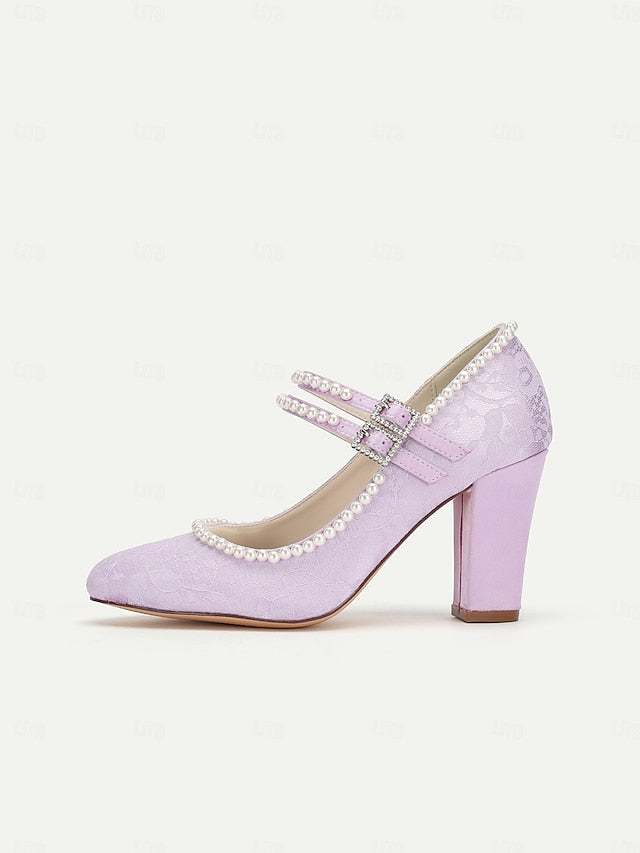 Jane Lace Women's - Heels Purple Embellished Pearl Mary