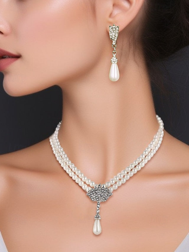 Pearl – Set Double-Layer Bridal Elegant Necklace Jewelry