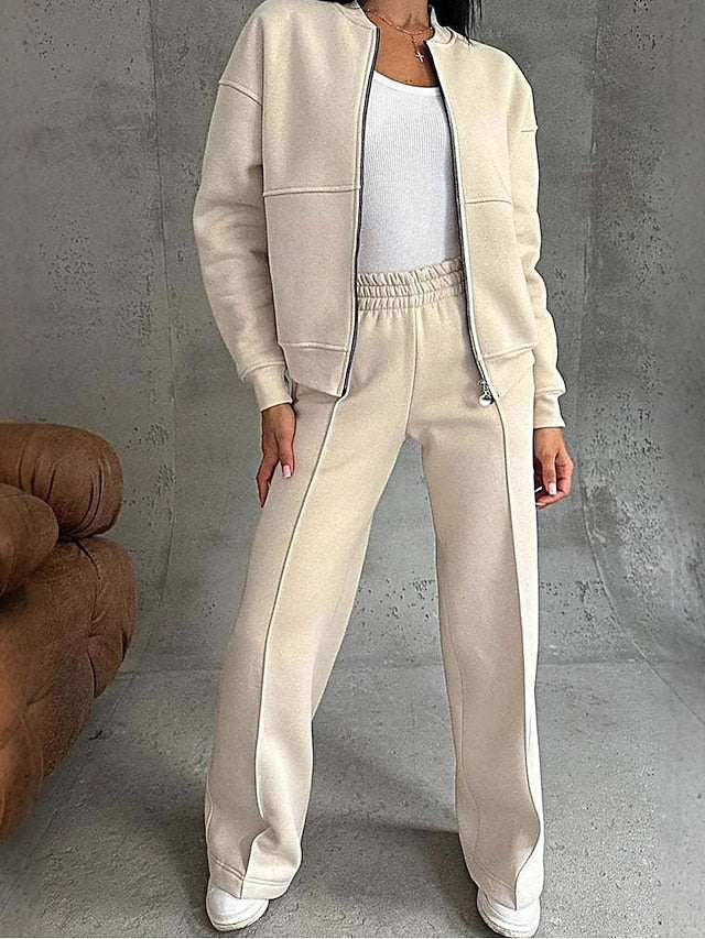 Women's Bolero Top Wide Leg Pants Long Sleeve Solid Color