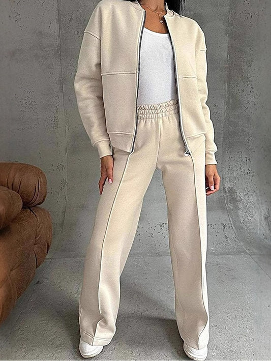 Women's Bolero Top Wide Leg Pants Long Sleeve Solid Color