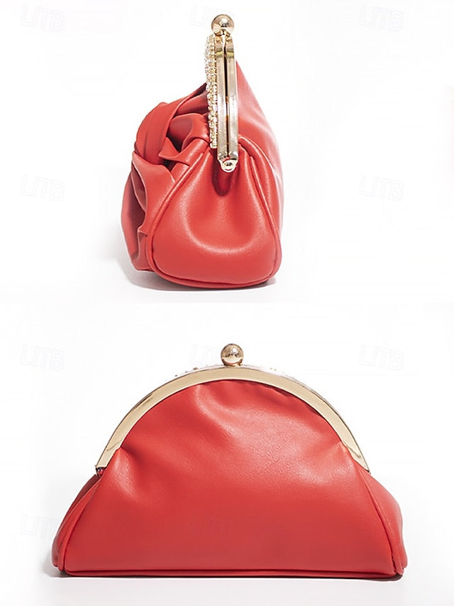 Leather Clutch Evening Rhinestone – Bag Faux Women's