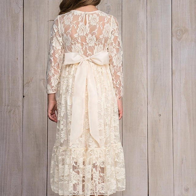 Colored Girl Kids Solid Dress Girls' Flower Long