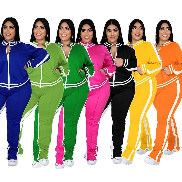 Women's Tracksuit Sweatsuit Drawstring 2 Piece Striped