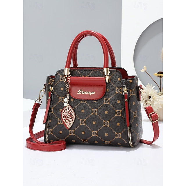 Accents Elegant Faux with Red Women's and Leather Handbag