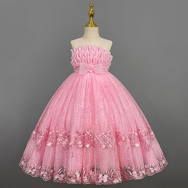 Girl Dress Girls' Flower Colored Solid Kids