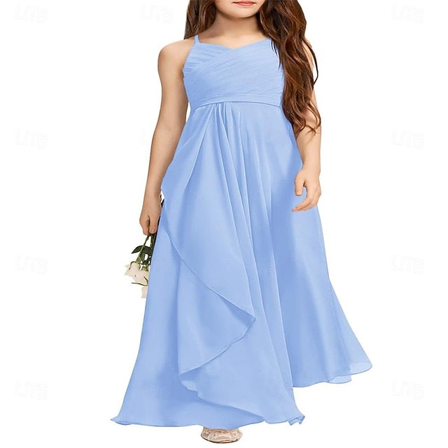 Flower A-Line Girls Bridesmaid Junior Girl Flowy Dress Halter