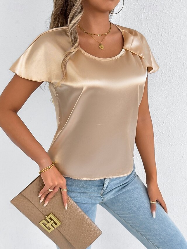 Women's Satin T Shirt Elegant Stylish Short Sleeve Ruffle