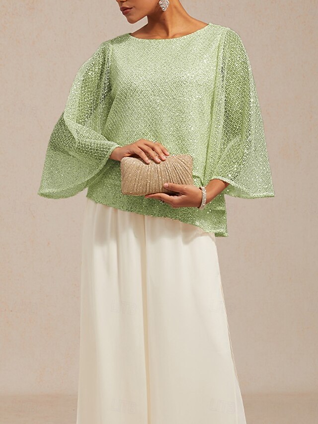 Women's Blouse Lace Tops Sequins Illusion Elegant Stylish