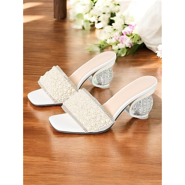Women Mules – Bridal Wedding for Pearl-Embellished Open-Toe