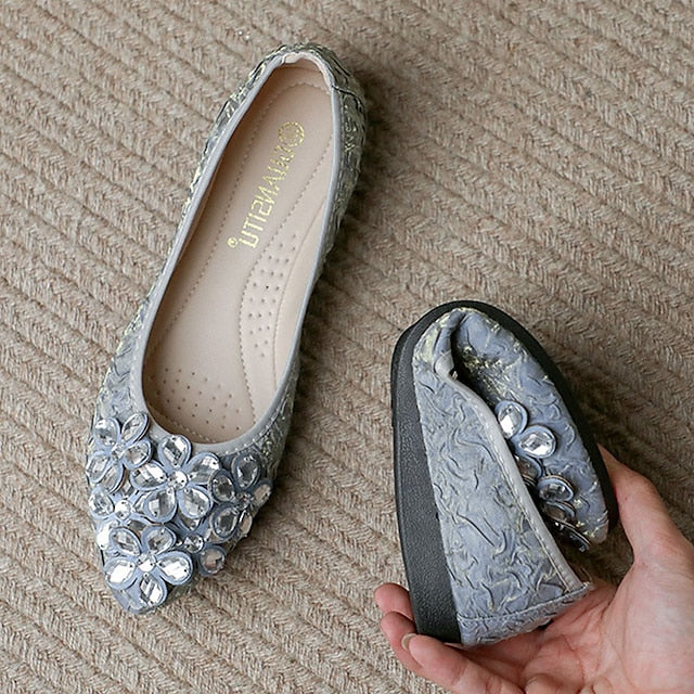 Flats Embellished Wedding Floral Women's - Foldable Crystal