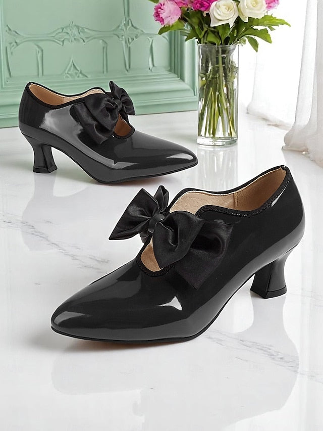 1920s Patent Shoes Leather Vintage Low Women's – Red Heel