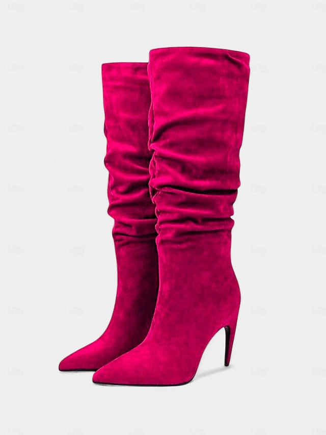 Boots Slouch Toe Velvet Women's Knee Green - High Pointed