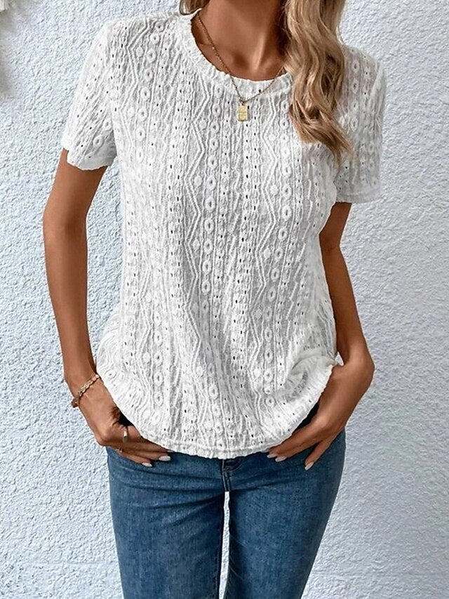 Women's Blouse Eyelet top Lace Tops Hollow Out Plain Daily