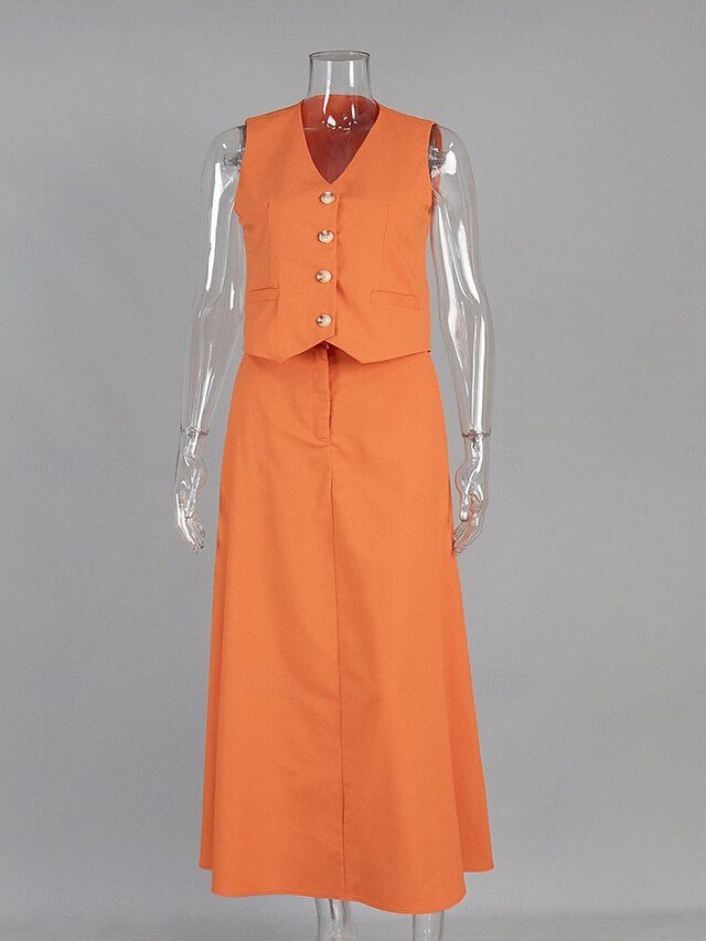 Women's Cotton Linen Sets Skirt Sets Bolero Top Sleeveless