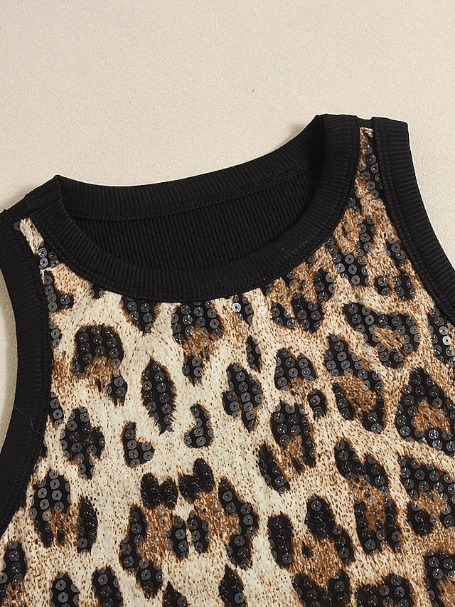 Women's Wrap Crop Top Sequins Leopard Stylish Casual