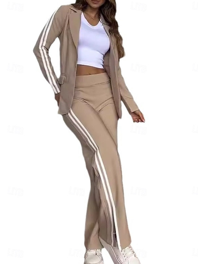 Women's Blazer Wide Leg Pants Long Sleeve Shirt Collar