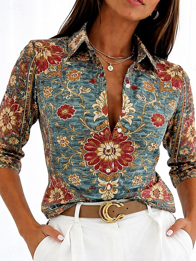 Women's Shirt Buttons Print Floral Graphic Paisley Vintage