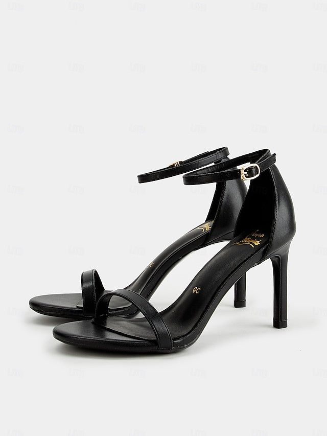 Stiletto Women Ankle Elegant for Black Sandals Open-Toe Strap -