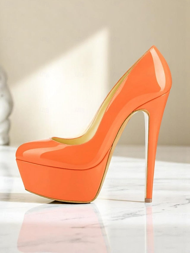 Women's and Pointed-Toe Patent Platform Heels with Black