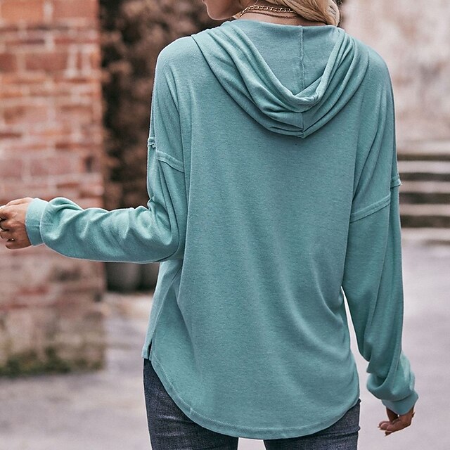 Women's Pullover Sweatshirt Casual Hoodies Buttons Long