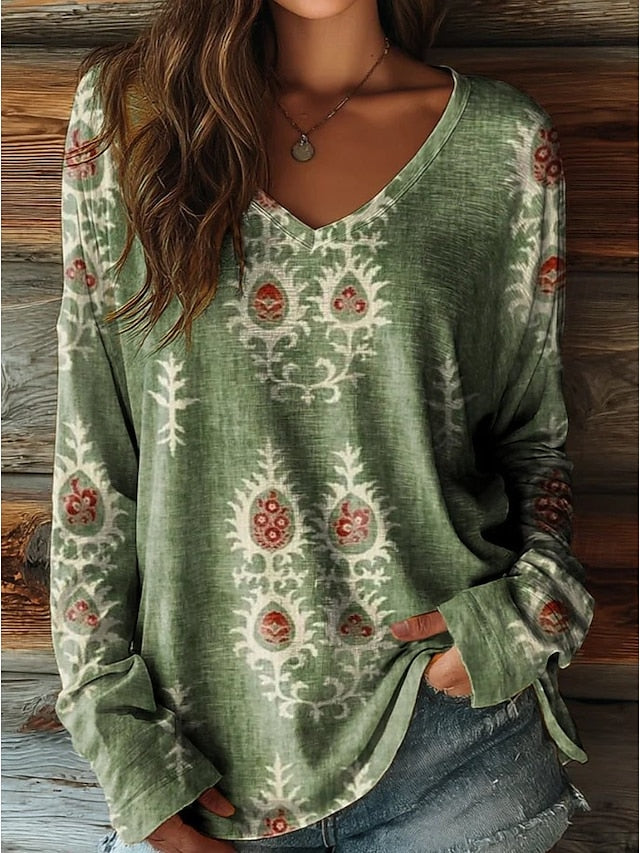 Women's Boho T shirt Long Sleeve Floral Graphic Plants