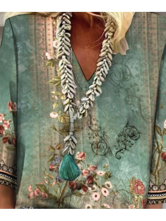 Women's Shirt Button Down Blouse Floral Daily Basic 3/4