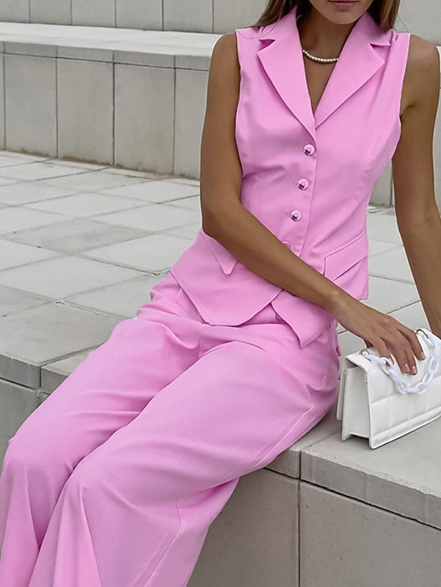 Women's Cotton Linen Sets Vest Pants Sets Sleeveless Shirt