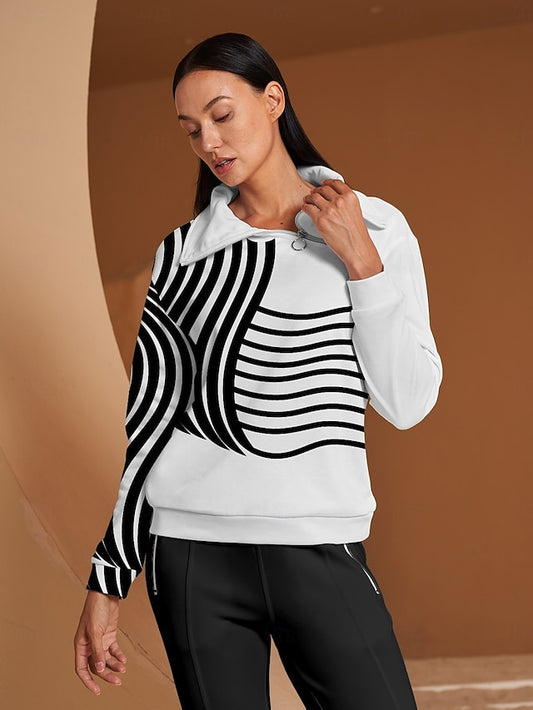 Women's Golf Pullover Sweatshirt Black with White Long