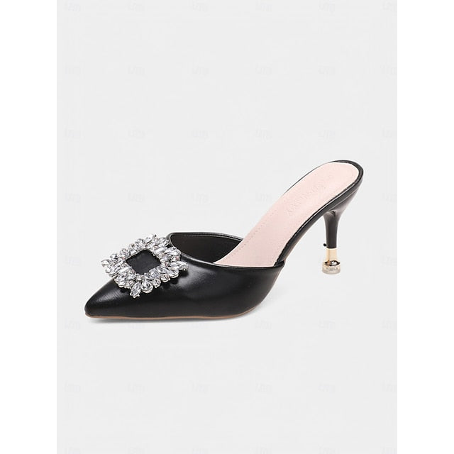Women's Buckle Pointed Blue Toe with Light Mules Crystal