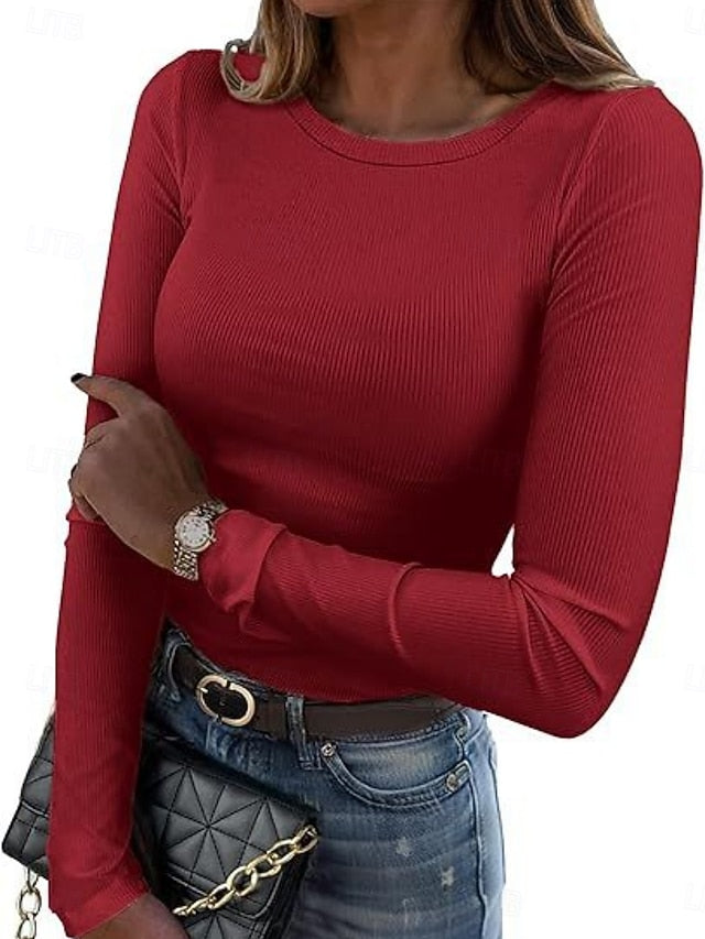 Women's Blouse Solid Color Stylish Basic Casual Long Sleeve