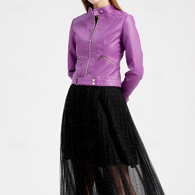 Jacket Pocket Leather Women's Zipper Faux Comfortable