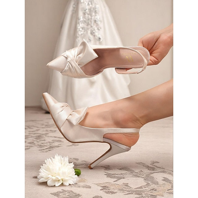 Oversized Heels - Slingback with Bow Pink Women's Satin