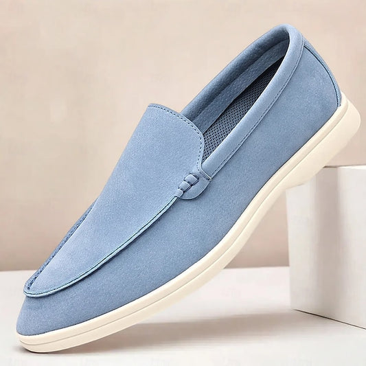 Breathable Men's Loafers Blue Faux Light – Casual Slip-On