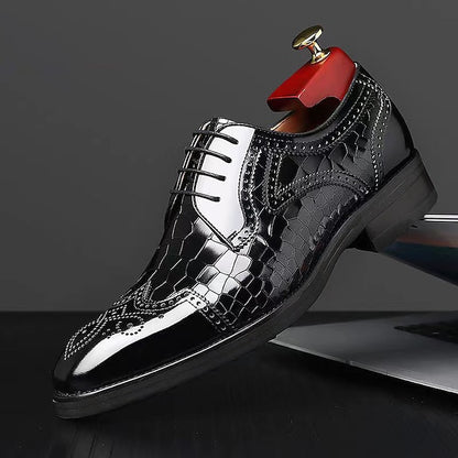 Shoes Men's Brogue Leather with Patent Burgundy Oxford