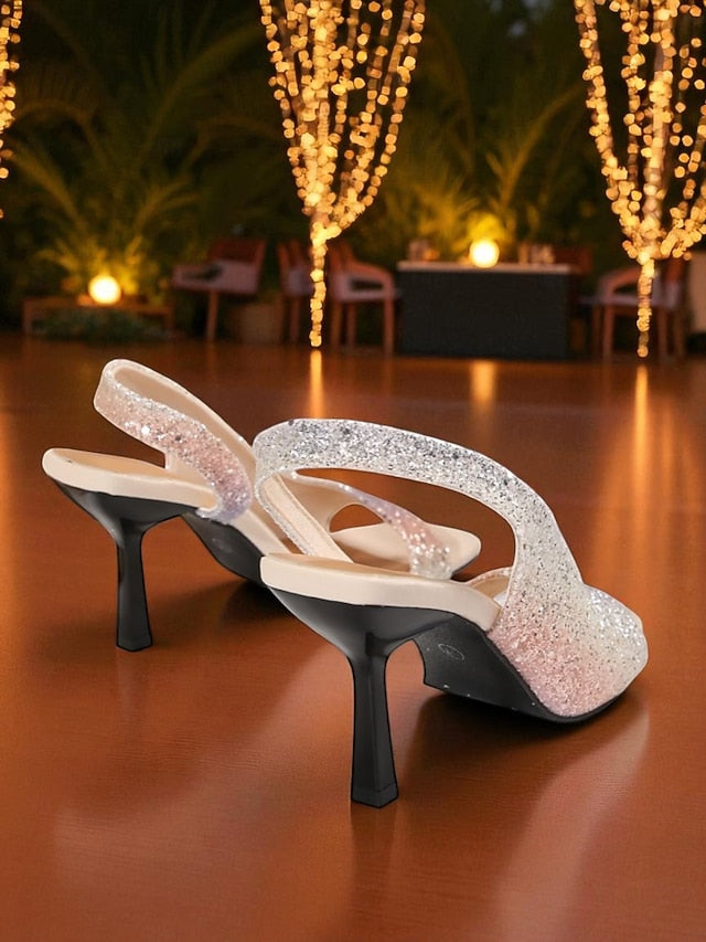 Stiletto Women's Slingback Sandals Square Toe - Glitter