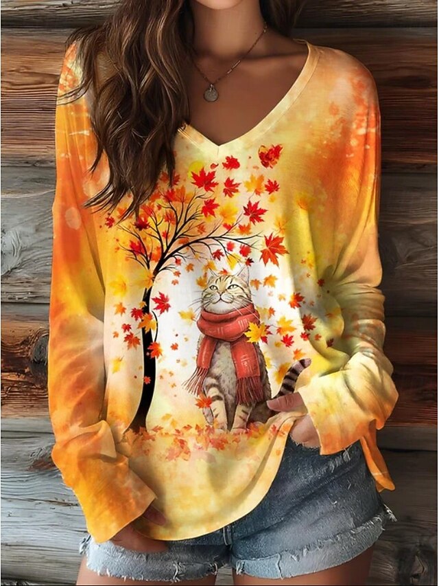 Easter Women's T Shirt Print Floral Graphic Cat Vintage