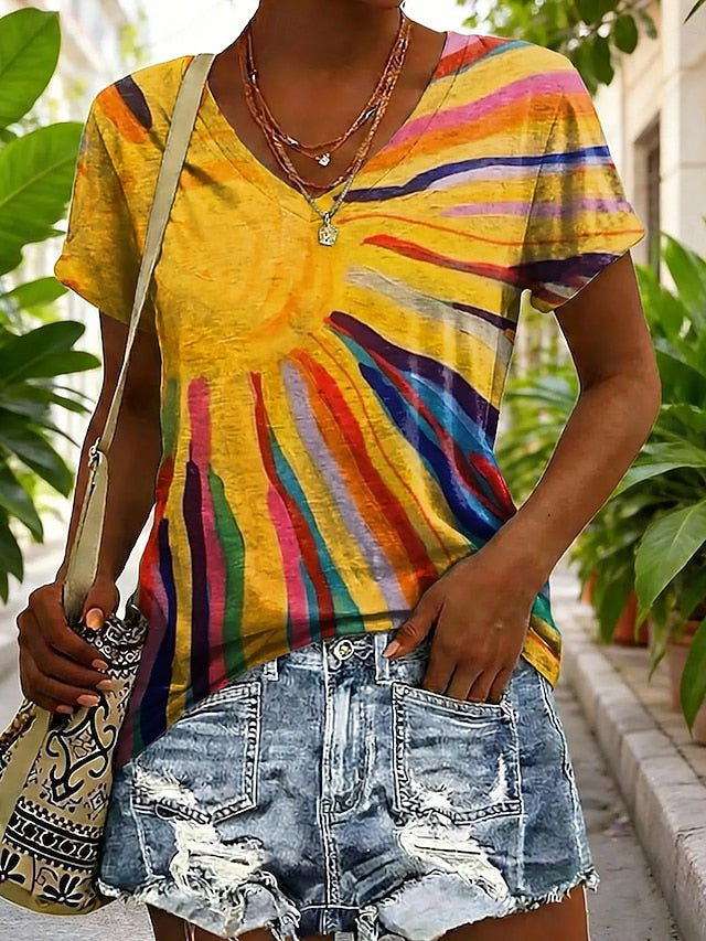 Women's T Shirt Print Graphic Geometric Abstract Vintage