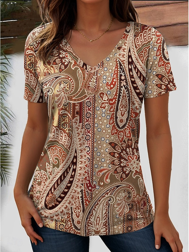 Women's T Shirt Print Graphic Paisley Bohemia Stylish