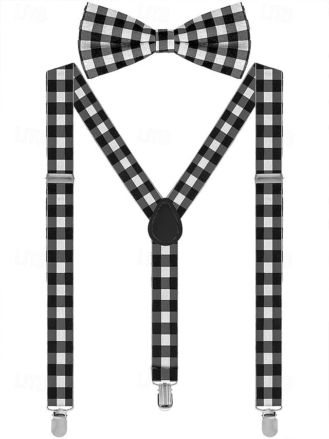 Tie Set Plaid Bow Men's and Christmas Adjustable Suspender