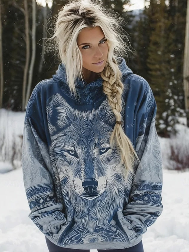 Women's Viking Pullover Hoodie Sweatshirt Graphic Animal