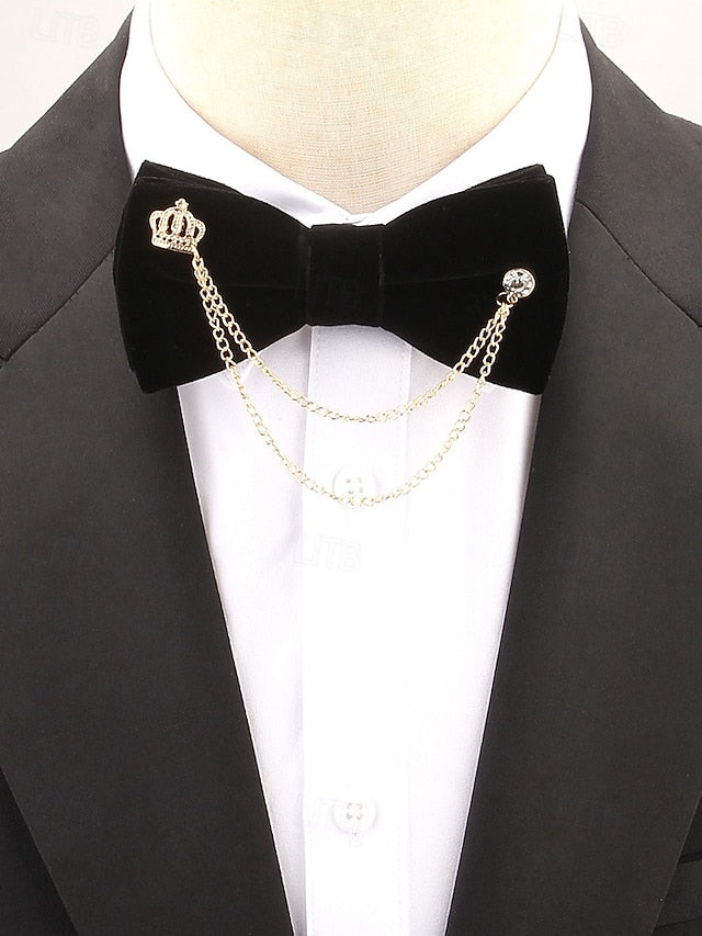 Men's Velvet with Tie – and Chain Detail Crown Bow