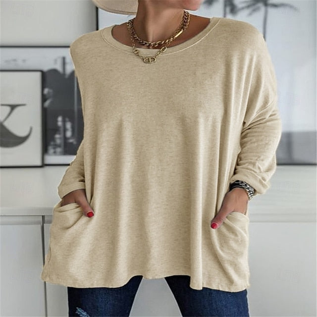 Women's Tunic T Shirt Pocket Solid Color Plain Stylish
