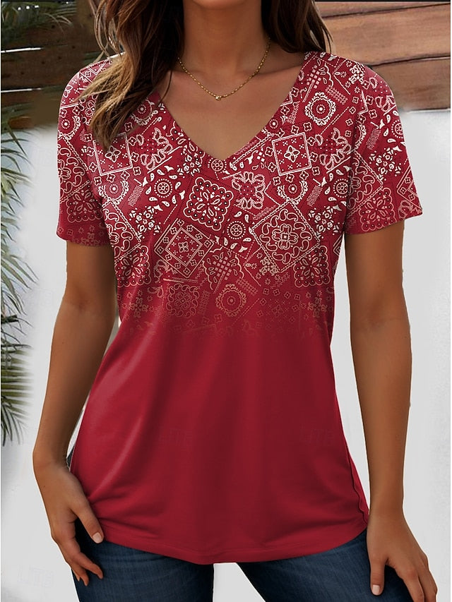 Women's T Shirt Print Graphic Paisley Bohemia Stylish
