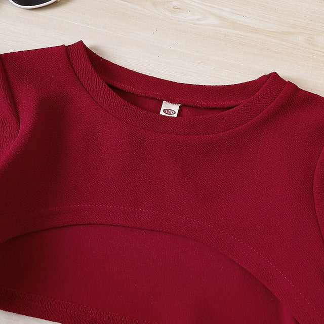 Color Block Pieces Long Girls' Suits Set Dress Kids 2