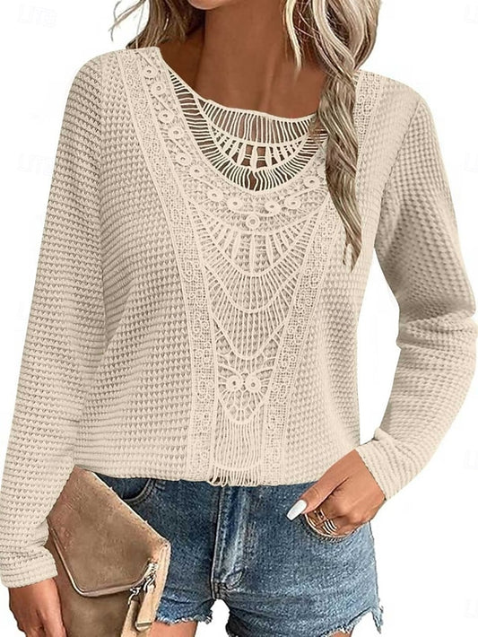 Women's Blouse Lace Patchwork Solid Color Elegant Stylish
