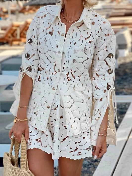 Women's Shorts Sets Bolero Top Long Sleeve Turtleneck Solid